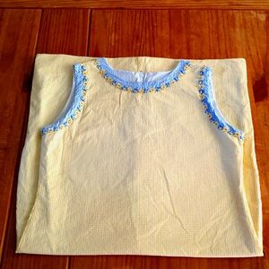 Glorimont Girls Yellow/Blue Gingham Check W/Floral Accents Sleeveless Dress, 14